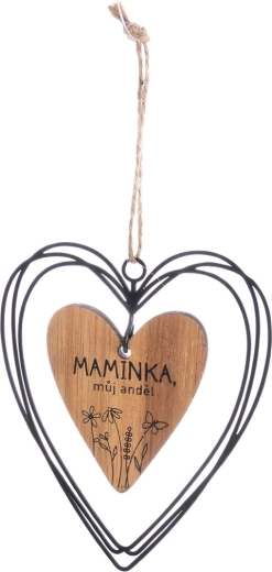 Závesné srdce Maminka z dreva a kovu – hnedé