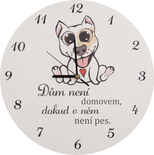 Nástenné hodiny DOG HOME biele 34 cm