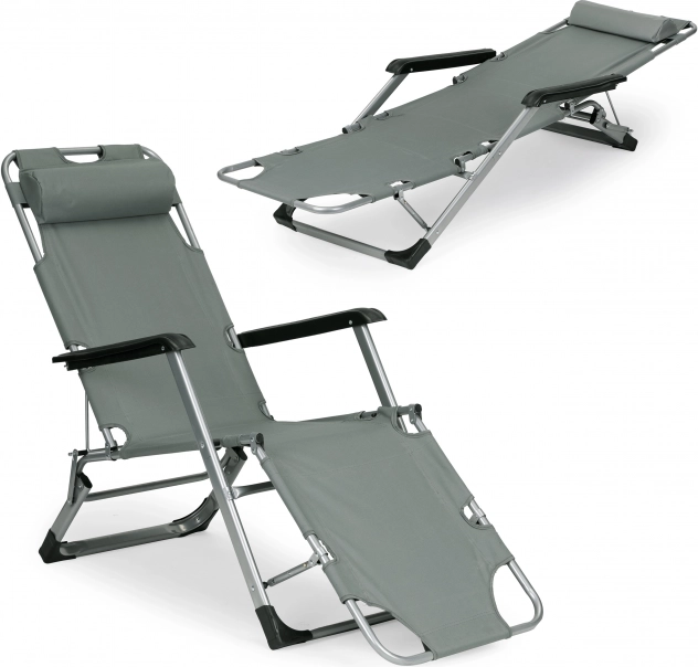 Záhradné skladacie ležadlo 2v1 s polohovaním a podhlavníkom, sivé, MultiGarden