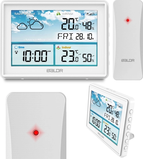 Biela bezdrôtová meteostanica s DCF časom a farebným LCD