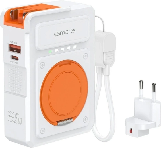 4smarts hybridná nabíjačka 6v1 s powerbankou 10000 mAh, 22,5 W, Qi, USB‑C/USB‑A, biela
