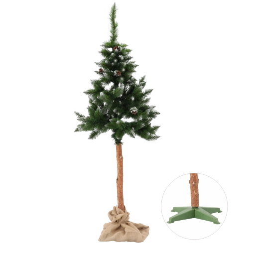 Umelý vianočný stromček na kmeni zasnežená borovica so šiškami 190 cm