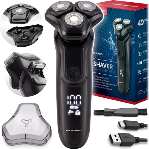 Elektrický rotačný holiaci strojček Berdsen s trimerom IPX6 a USB‑C