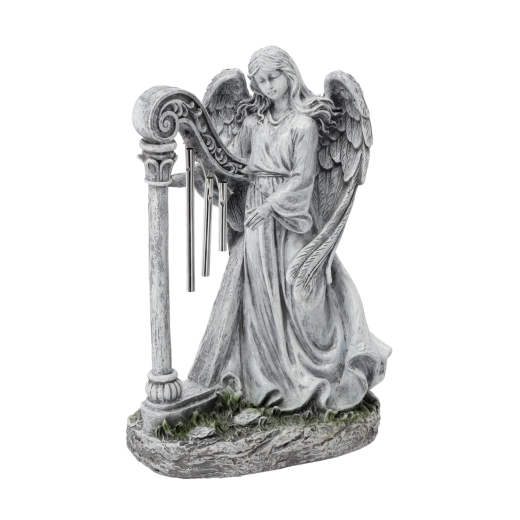 Soška anjela s harfou 26 × 15,5 × 39 cm, sivá