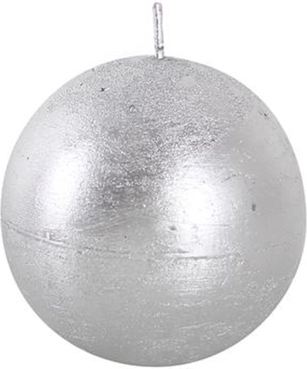 Rustikálna guľatá sviečka 8 cm strieborná