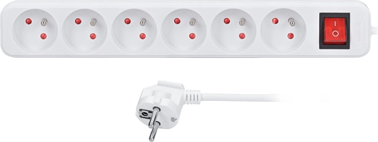 Solight predlžovací prívod 5 m so 6 zásuvkami a vypínačom 16 A/3680 W biely - 1 kus