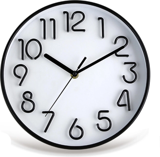Nástenné hodiny s 3D ciferníkom, 25,3 cm, čierne a biele
