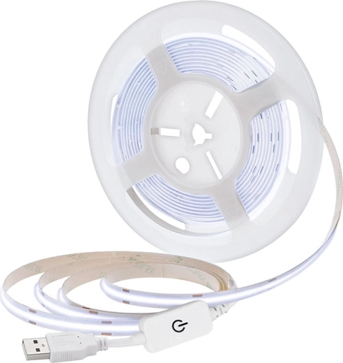 Solight LED COB pásik 5 m USB, studená biela 6000 K, vypínač, 8 mm