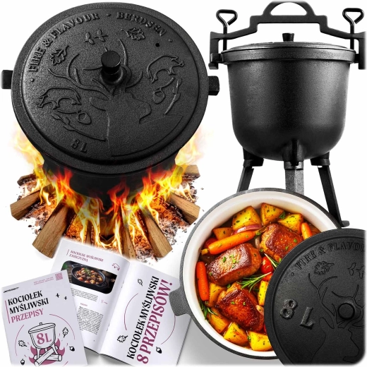 železný smaltovaný kotlík 8 l na oheň a gril