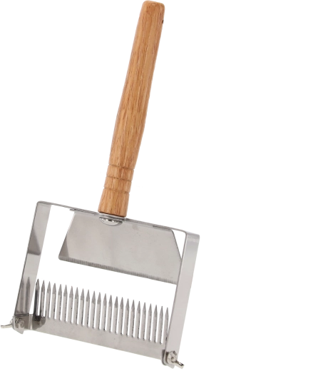 Odkvapávacia vidlička na odviečkovanie medu z nehrdzavejúcej ocele s drevenou rukoväťou 25 × 13 cm