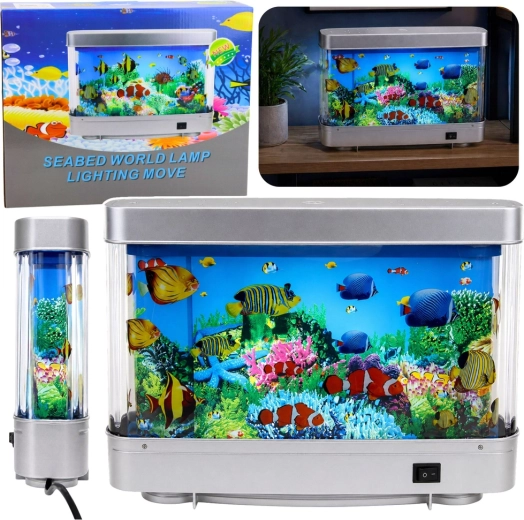 Dekoratívna LED nočná lampička akvárium s pohyblivými rybičkami 3D