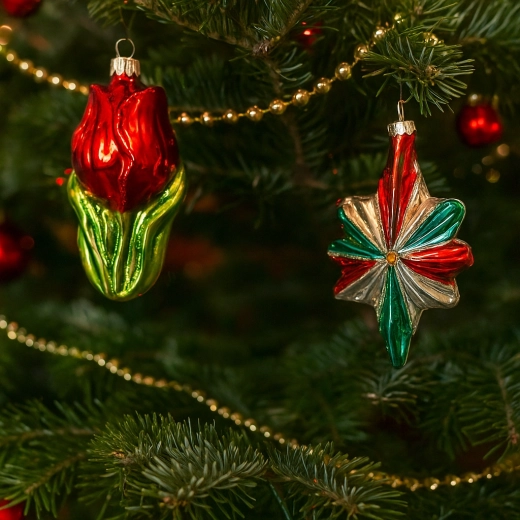 Sklenená vianočná ozdoba ruža s klipom, červená, sada 6 ks