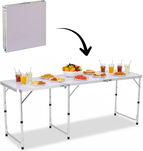 Skladací turistický stôl 180 × 60 cm, výškovo nastaviteľný