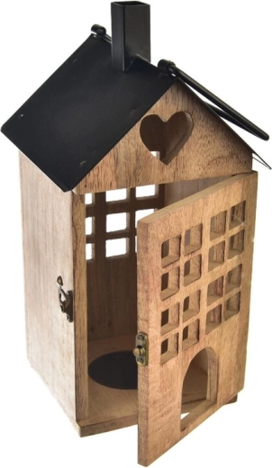 Lampáš z mangového dreva a kovu Black 18 × 18 × 36 cm