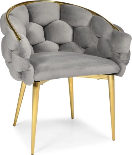 Zamatová kresielková stolička FERTONE BALLOON, sivá so zlatými nožičkami