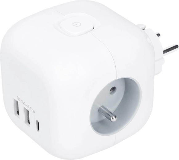 Solight rozbočovač kocka 3 zásuvky 230 V + USB-A/USB-C, biela