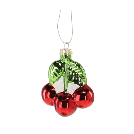 Sklenená vianočná ozdoba čerešne s listami, sada 12 ks
