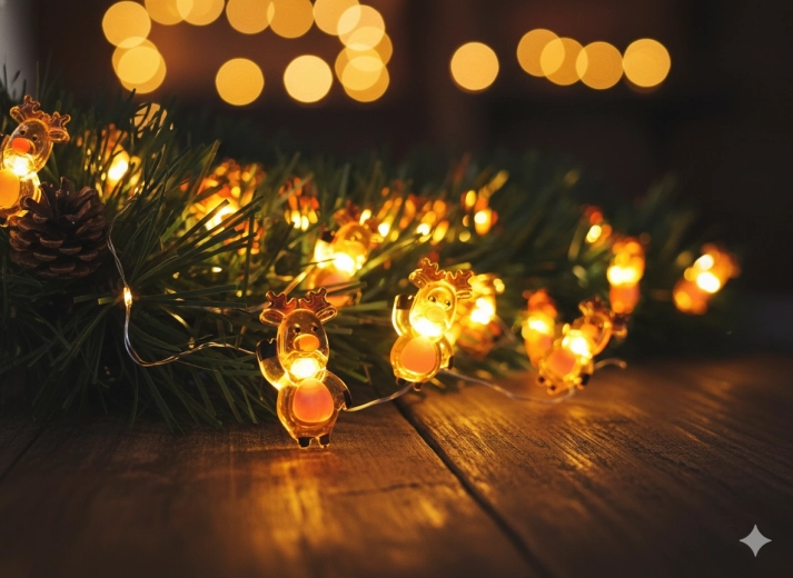 Svetelná reťaz LED s motívom jeleňov, 20 svetiel, na batérie