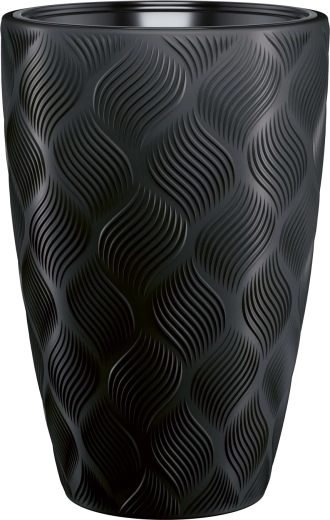 Kvetináč FLOW Slim 30 cm čierny s 3D vlnovým vzorom