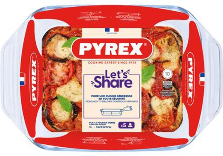 Sklenený pekáč s uchami PYREX 35 × 23 cm, 3 l z borosilikátového skla