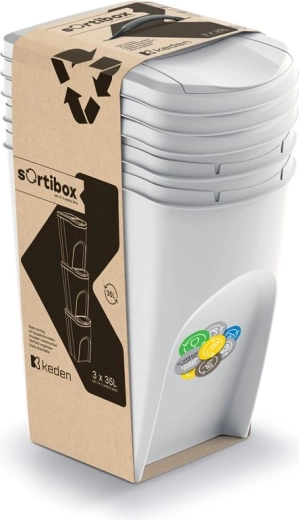 Sada 3 košov na triedený odpad SORTIBOX 3×35 l, popolavo sivá