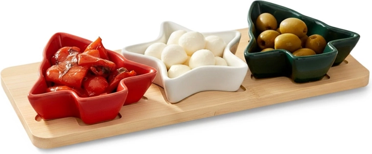 Porcelánové mištičky na pochutiny na tácke, 4-dielna sada