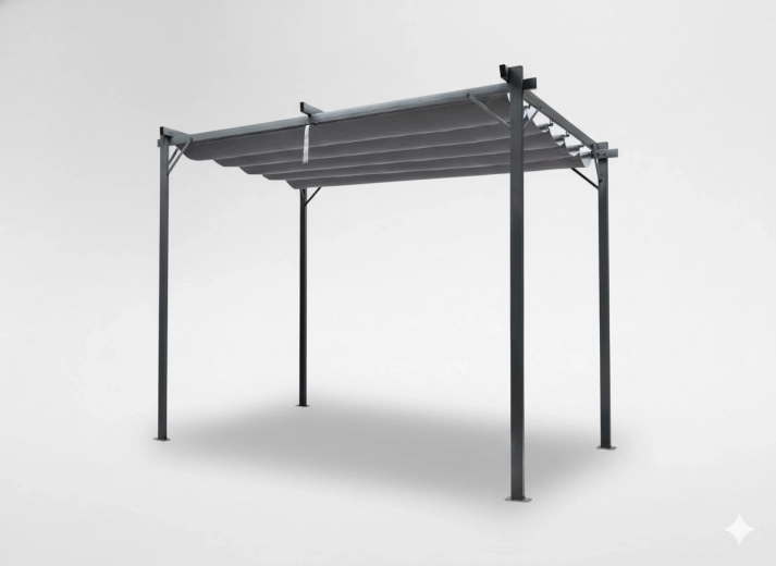 Záhradná pergola s zasúvateľnou strechou 3 × 3 m, sivá