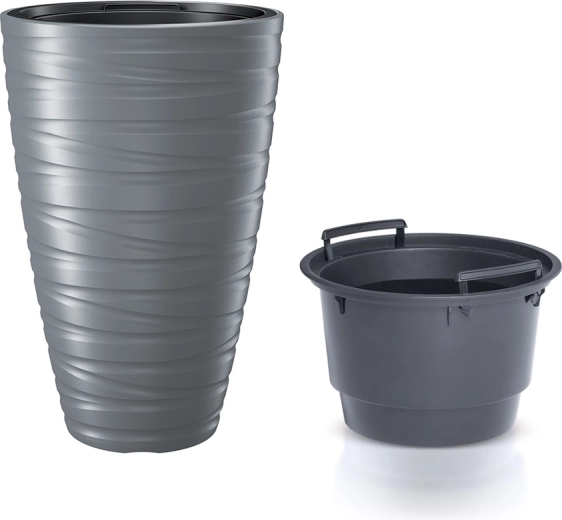 Vysoký kvetináč s vložkou MAZE 37,5 cm – sivý kameň