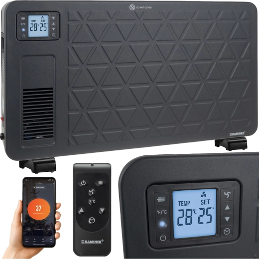 Kaminer Ziflo elektrický konvektorový priamotop 2300 W s Wi‑Fi a diaľkovým ovládaním, čierny