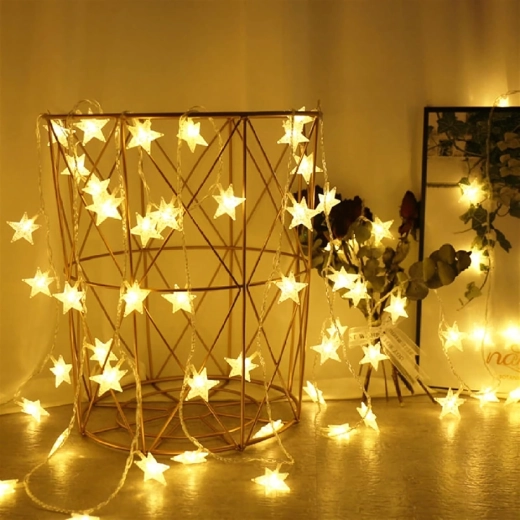 Vianočná svetelná girlanda s hviezdičkami, 100 LED, teplá biela, 10 m