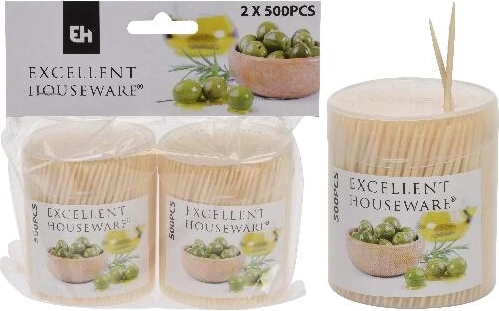 Bambusové obojstranné špáradlá s okrúhlym puzdrom, 2 × 500 ks