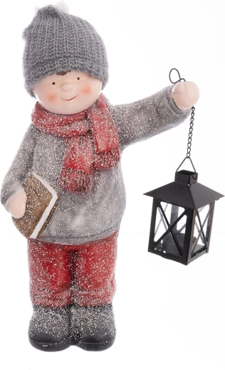 Vianočná dekorácia chlapček s lampášom z polyrezínu 39 cm