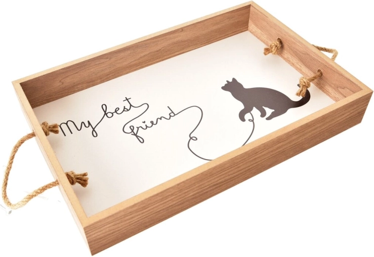 Drevený servírovací tác Lovely Cat 38 × 25 cm