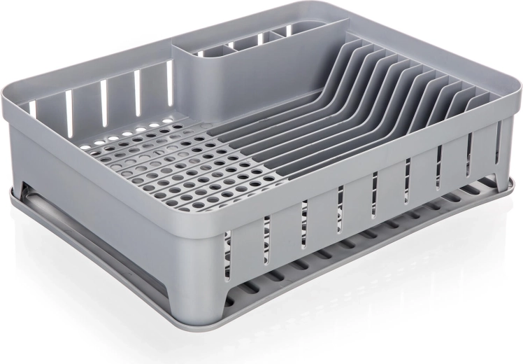 Odkvapkávač na riad s podnosom, sivý, 40 × 31 cm