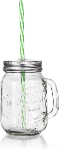 Sklenený hrnček s viečkom a slamkou 450 ml MADEIRA