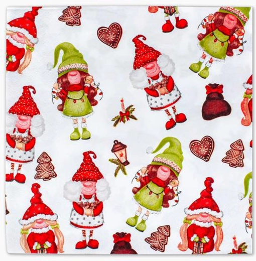 Vianočné papierové servítky s motívom elfíkov 33 × 33 cm, 3-vrstvové, 20 ks TORO