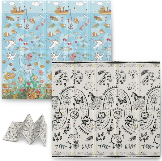 Skladacia penová vzdelávacia podložka 200 × 180 × 1 cm NUKIDO oceán–safari