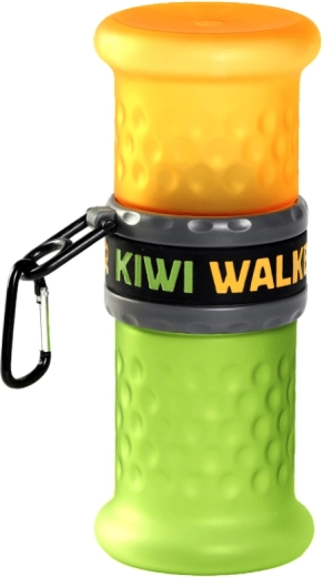 Cestovná fľaša na vodu a krmivo 2v1 KIWI WALKER, plast, žlto‑zelená