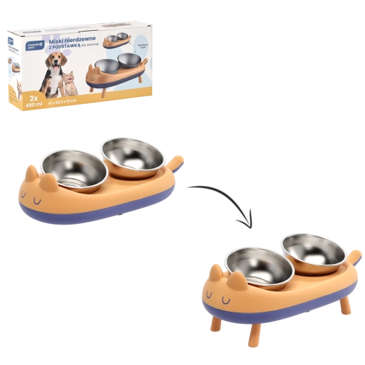 Zvýšený dvojitý stojan s nehrdzavejúcimi miskami pre psov a mačky 41 × 20,5 × 15 cm