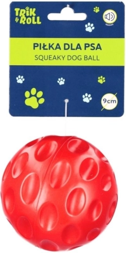 Pískajúca loptička pre psa červená 9 cm