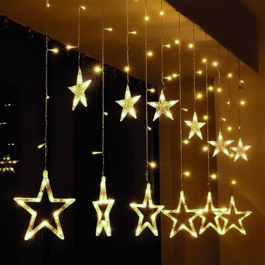 Solight LED vianočný záves s hviezdami 1,8 m, 77 LED, teplá biela, IP20, batérie/USB