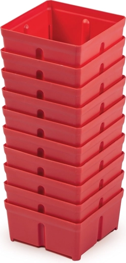 Súprava plastových boxov na náradie, červené, 10 ks (10,5 × 10,5 × 5 cm)