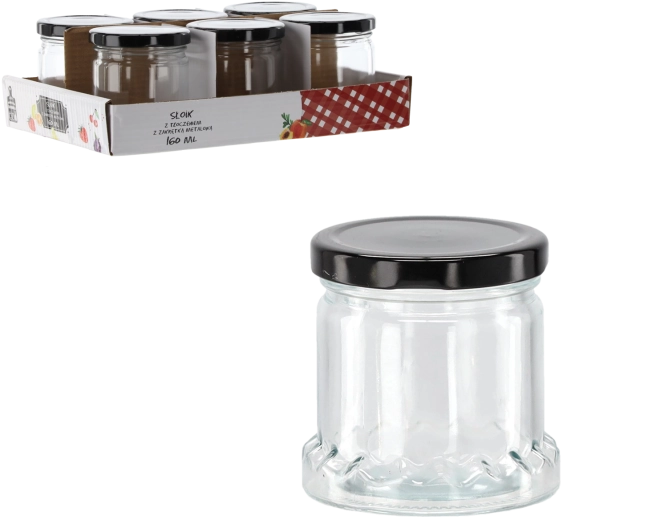 Sklenený pohár 160 ml s reliéfom a čiernym kovovým viečkom