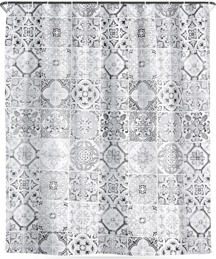 Sprchový záves s háčikmi, vodoodolný, dlaždicový vzor 180 × 180 cm