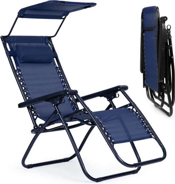 Záhradné plážové ležadlo s polohovaním a strieškou, modré