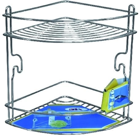 Rohová dvojposchodová polička STICK, chróm, 20 × 20 × 26 cm