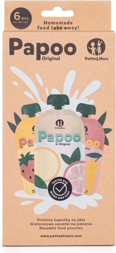 Znovupoužiteľné kapsičky na jedlo PETITE&MARS Papoo Original, 6 ks