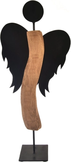 Anjel z mangového dreva a čierneho plechu Black, 65 cm