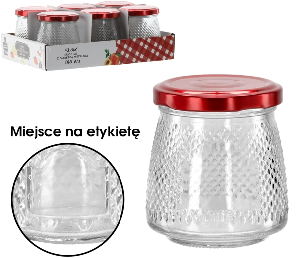 Sklenená dóza 180 ml s červeným kovovým viečkom