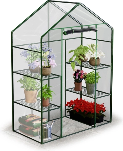 Záhradný fóliovník s dvoma regálmi 195 × 140 × 70 cm Plonos